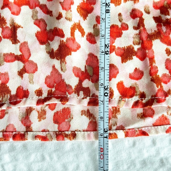 Talbots Woman 3X Orange Abstract Floral Pintuck Split Neck Blouse Long Sleeve - Picture 6 of 16